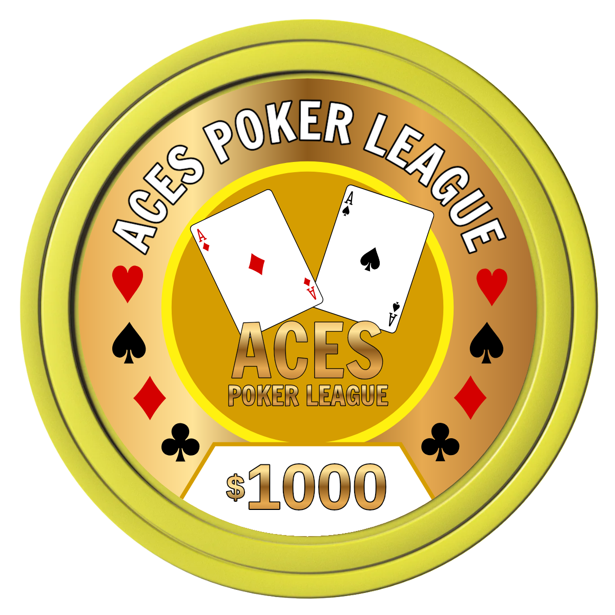Aces Poker League Composite Poker Chips - Yellow / Solid - Front
