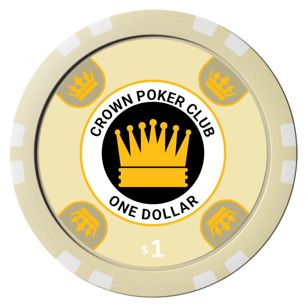 Crown Card Room Composite Poker Chips - Ivory / Double Stripe - Front