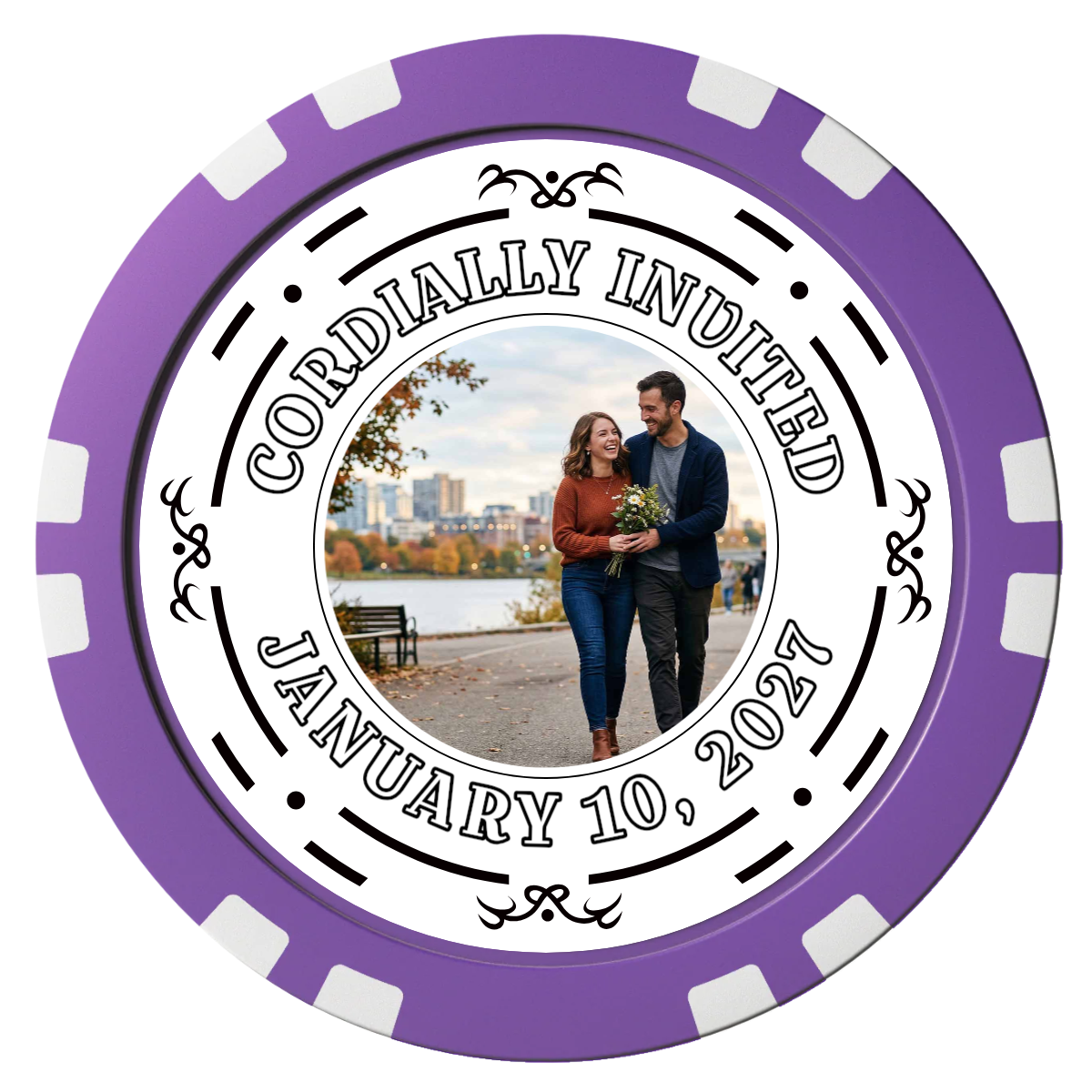 Save the Date Element Composite Poker Chips - Purple / Double Stripe - Front
