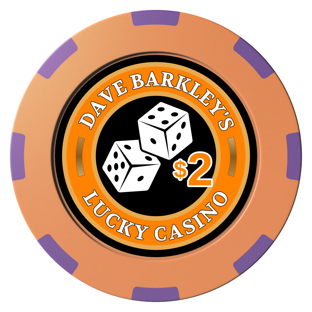 Dave's Lucky Casino Clay Poker Chips - Orange / 8 Spot (2 Tone) / 40mm - Front