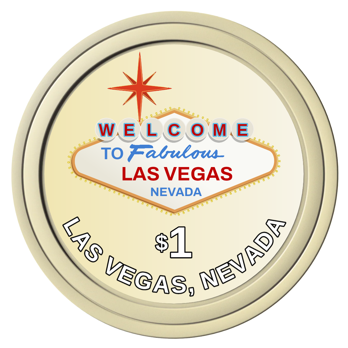 Vegas Sign Composite Poker Chips - Ivory / Solid - Front