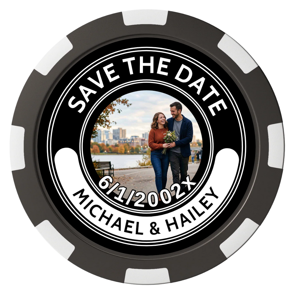 Save the Date Photo QR Code Magnetic Composite Poker Chips - Black / 8 Spot - Front