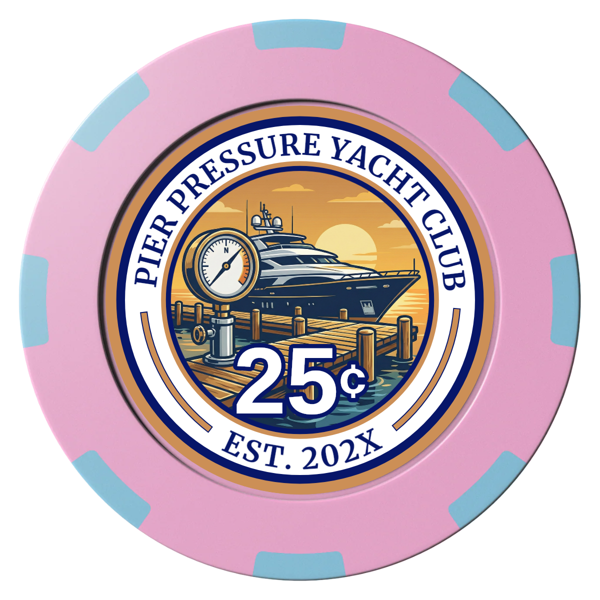Anchor Down Card Room Clay Poker Chips - Pink / 8 Spot (2 Tone) / 40mm - Front