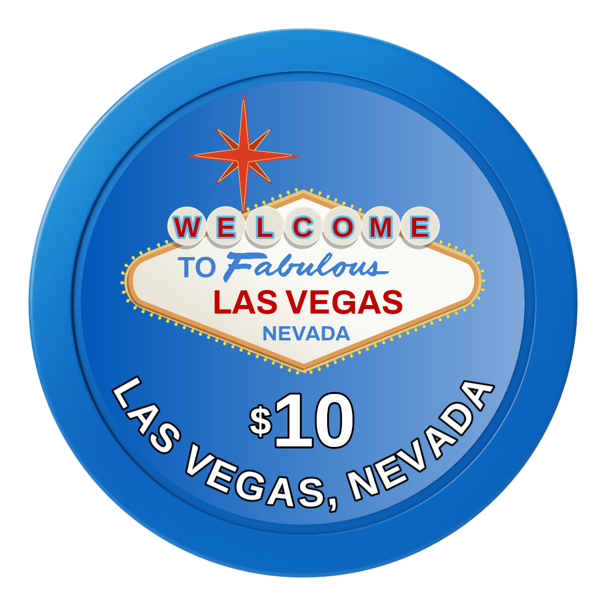 Vegas Sign 2" Oversized Poker Chip - Custom Dealer Button & Card Protector - Blue - Back