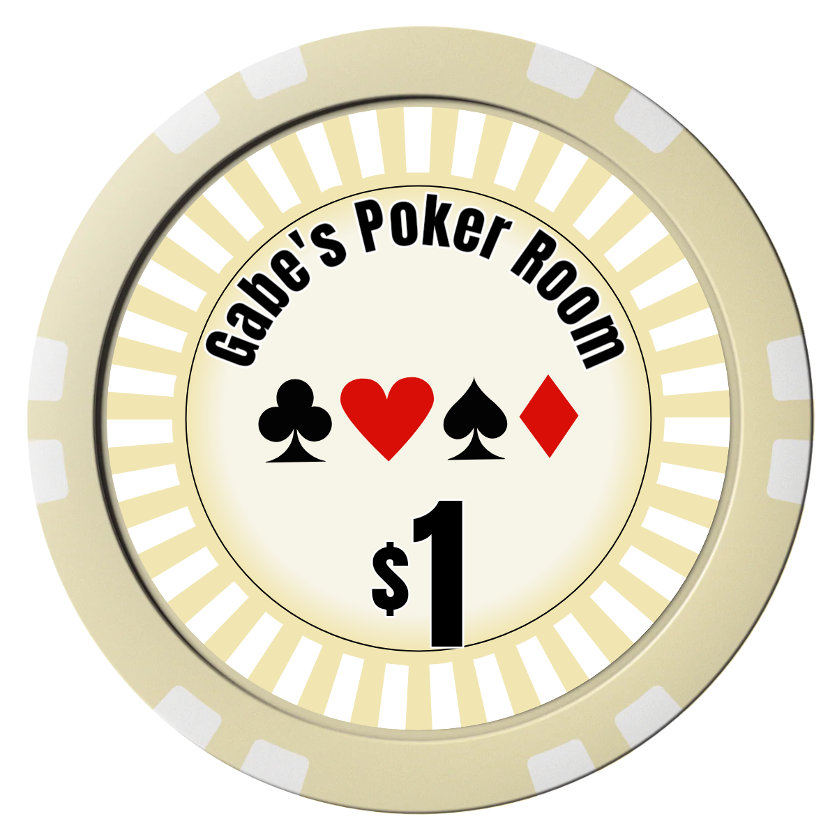 Gabe's Poker Room Composite Poker Chips - Ivory / Double Stripe - Front