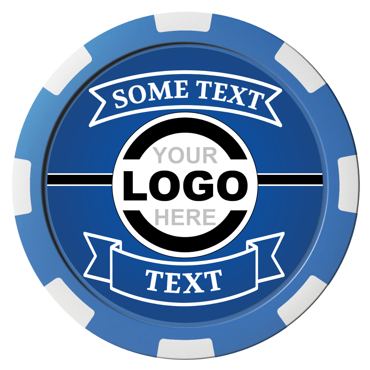 Double Banner Composite Poker Chips - Blue / 8 Spot - Front