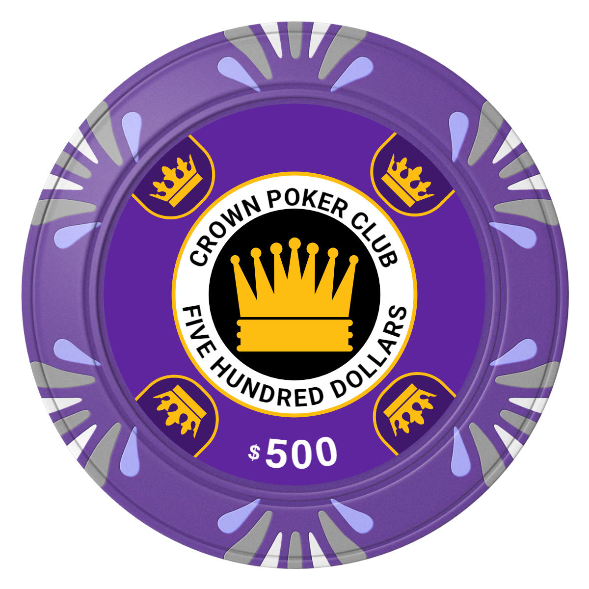 Crown Card Room Clay Poker Chips - Purple / Macau / 40mm - Front