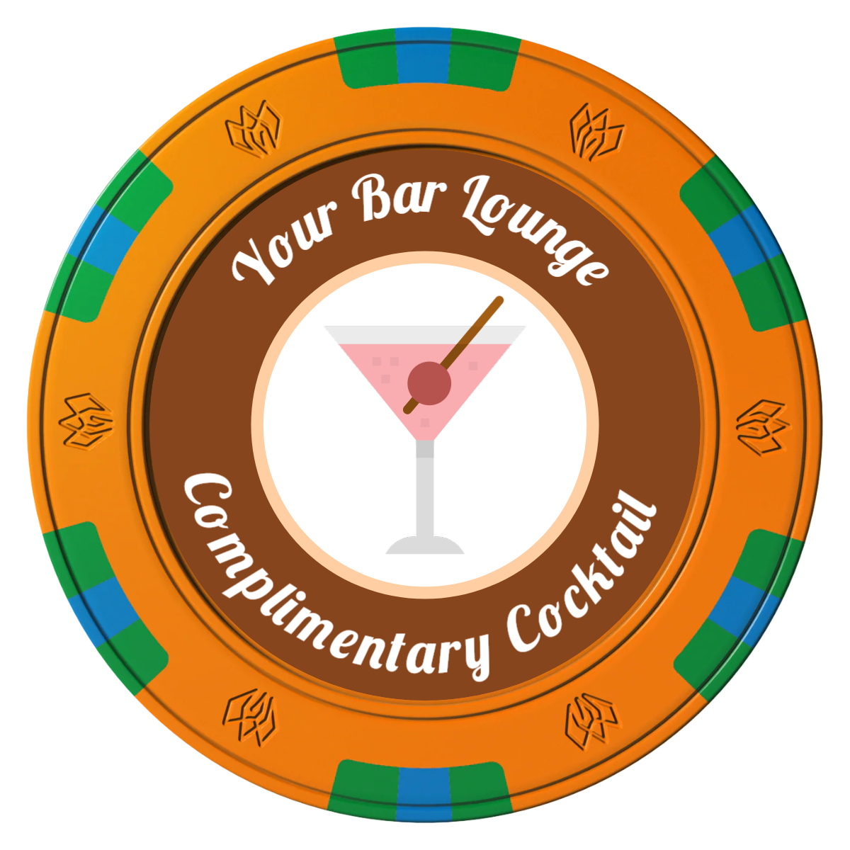 Fancy Drink Clay Poker Chips - Orange / 6 Spot Gem / 43mm - Front