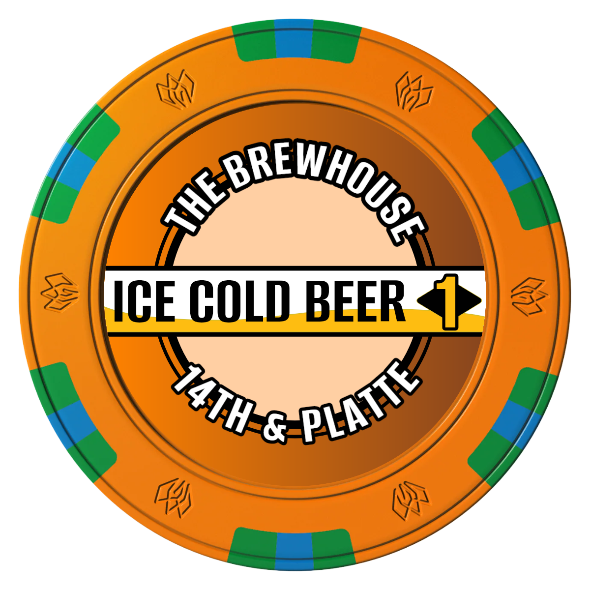 Ice Cold Beer Drink Token Clay Poker Chips - Orange / 6 Spot Gem / 40mm - Front