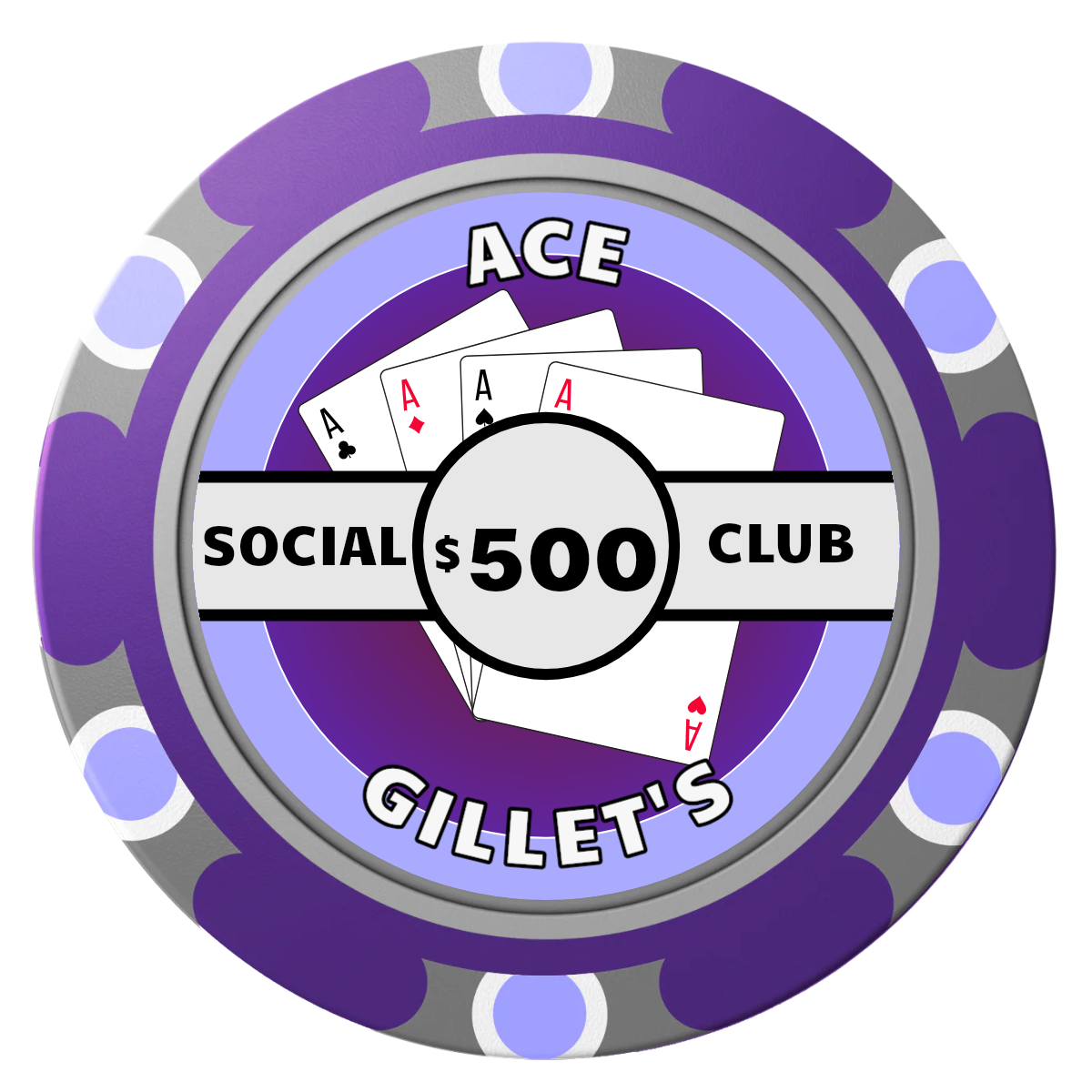 Ace Gillet's Clay Poker Chips - Purple / Monte Carlo / 40mm - Front