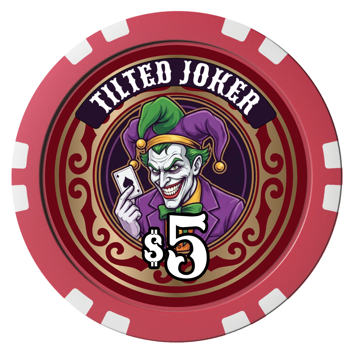 Tilted Joker Composite Poker Chips - Red / Double Stripe - Front