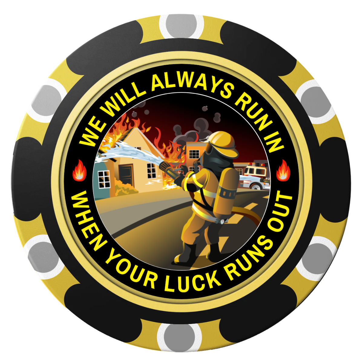 Firefighter Maltese Cross Clay Poker Chips - Black / Monte Carlo / 40mm - Front