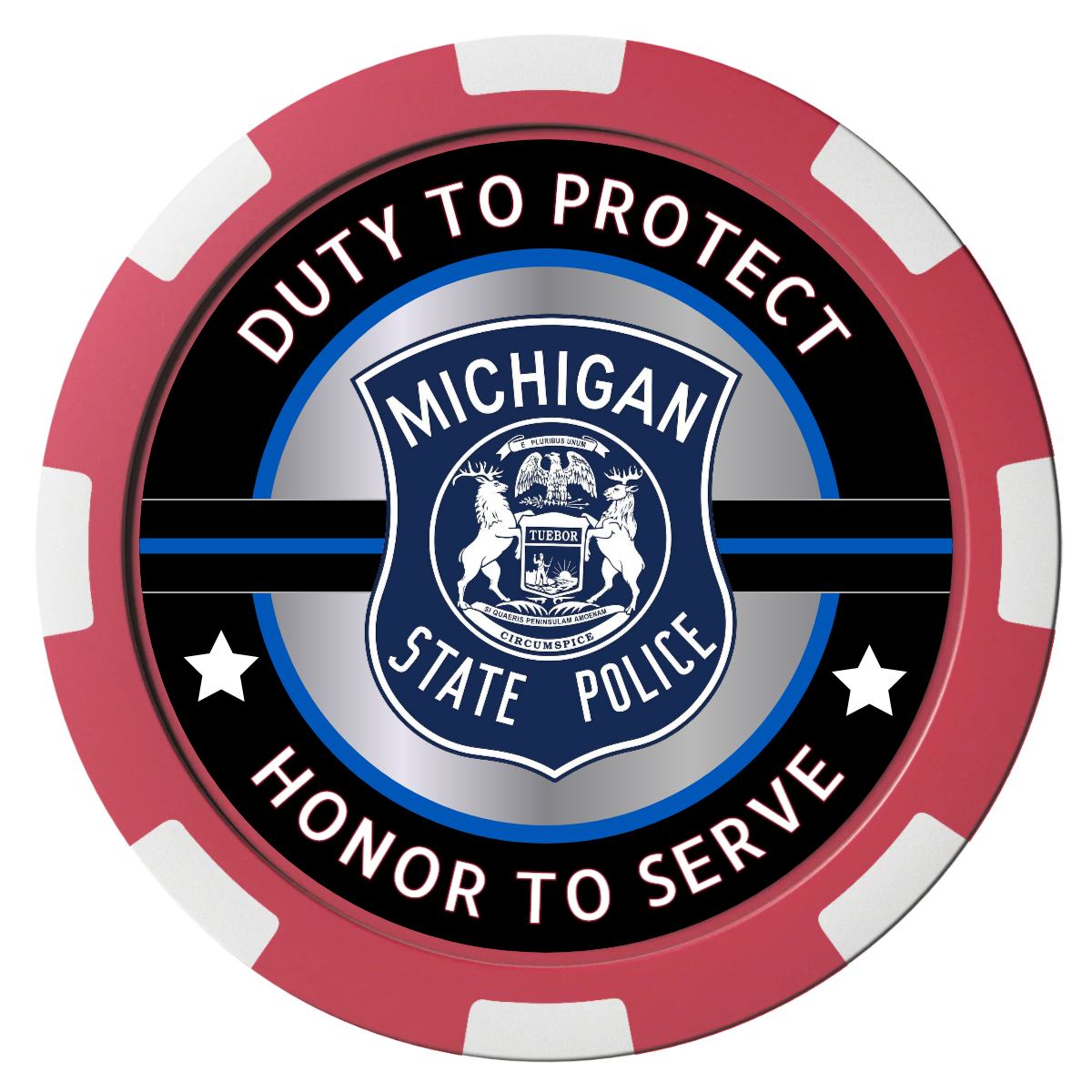 Police Department #01 Magnetic Composite Poker Chips - Red / 8 Spot - Back