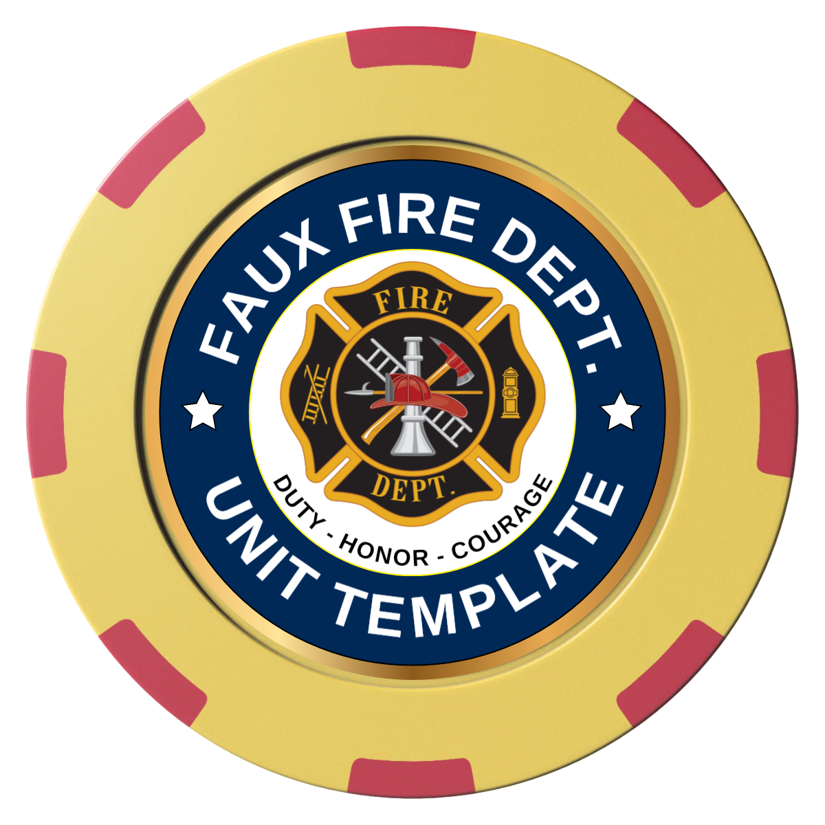 Faux Fire Dept. #01 Clay Poker Chips - Yellow / 8 Spot (2 Tone) / 40mm - Front