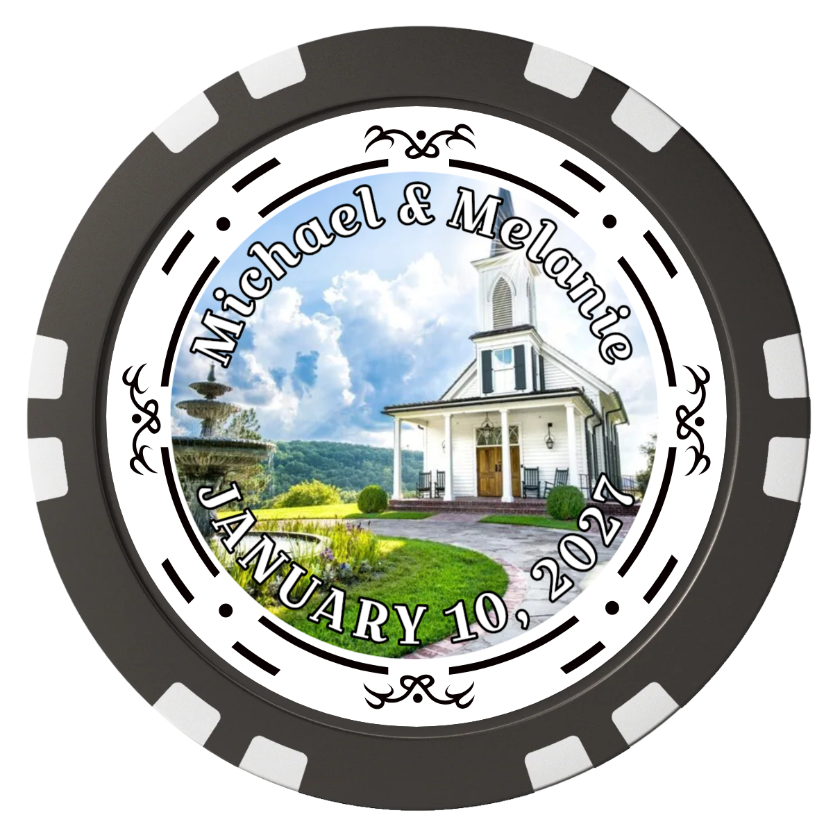 Save the Date Element Composite Poker Chips - Black / Double Stripe - Back
