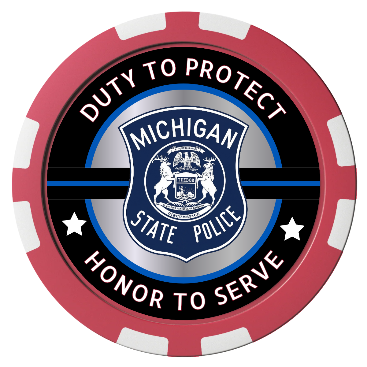 Police Department #01 Composite Poker Chips - Red / 8 Stripe - Front