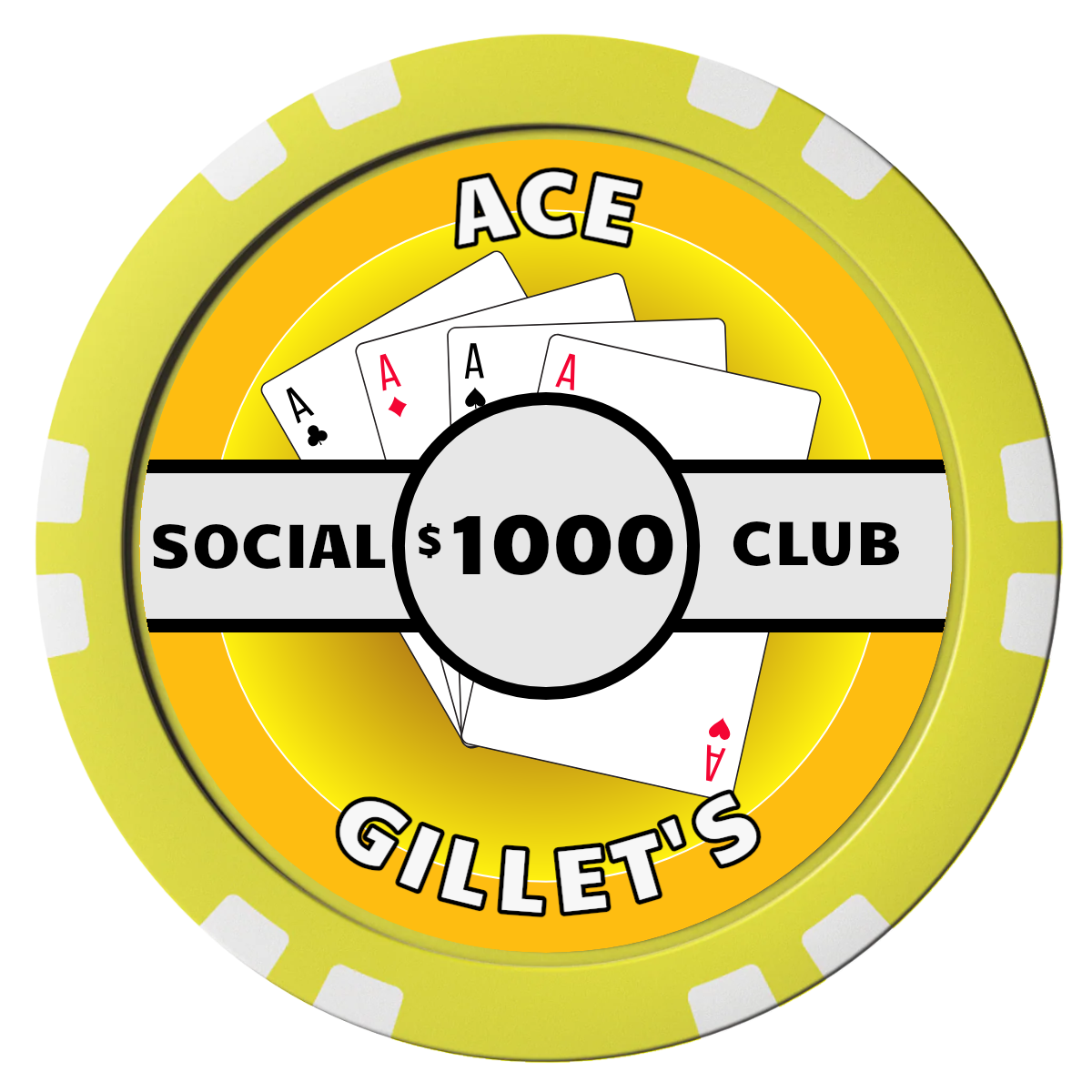 Ace Gillet's Composite Poker Chips - Yellow / Double Stripe - Front