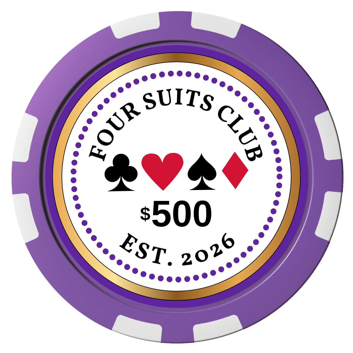 Fours Suits Club Composite Poker Chips - Purple / 8 Stripe - Front