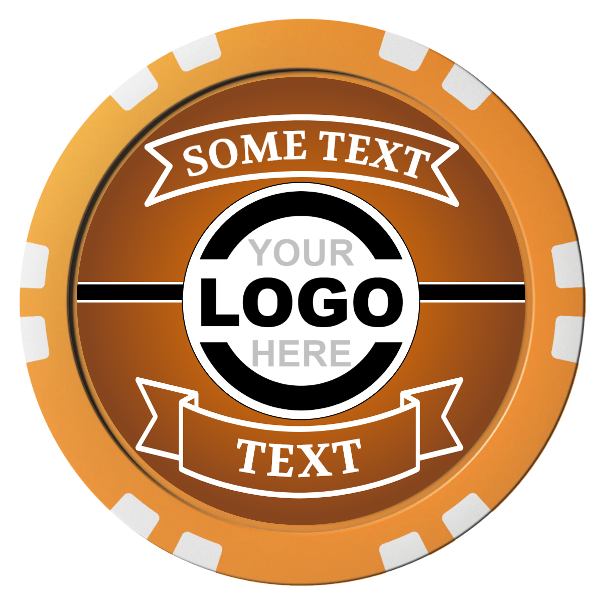 Double Banner Composite Poker Chips - Orange / Double Stripe - Front