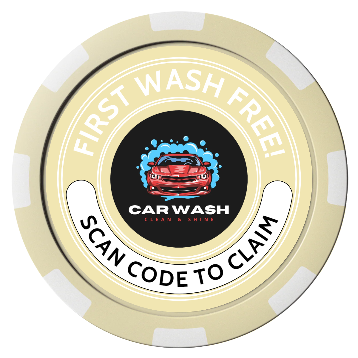 Car Wash Promotion Magnetic Composite Poker Chips - Ivory / 8 Spot - Front