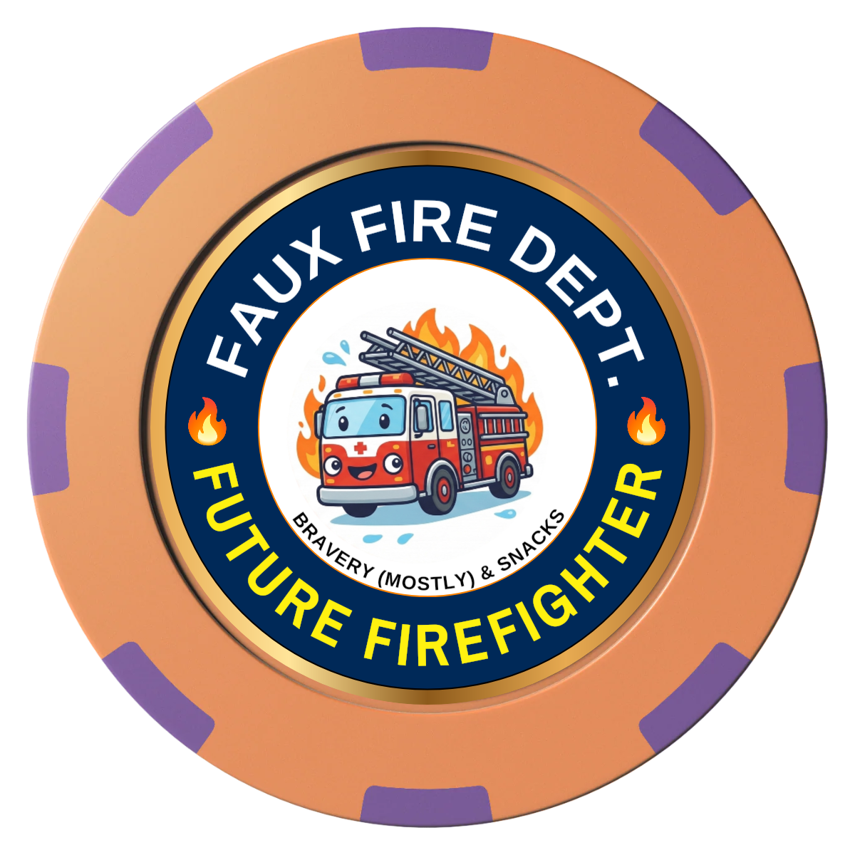 Future Firefighter Clay Poker Chips - Orange / 8 Spot (2 Tone) / 40mm - Front