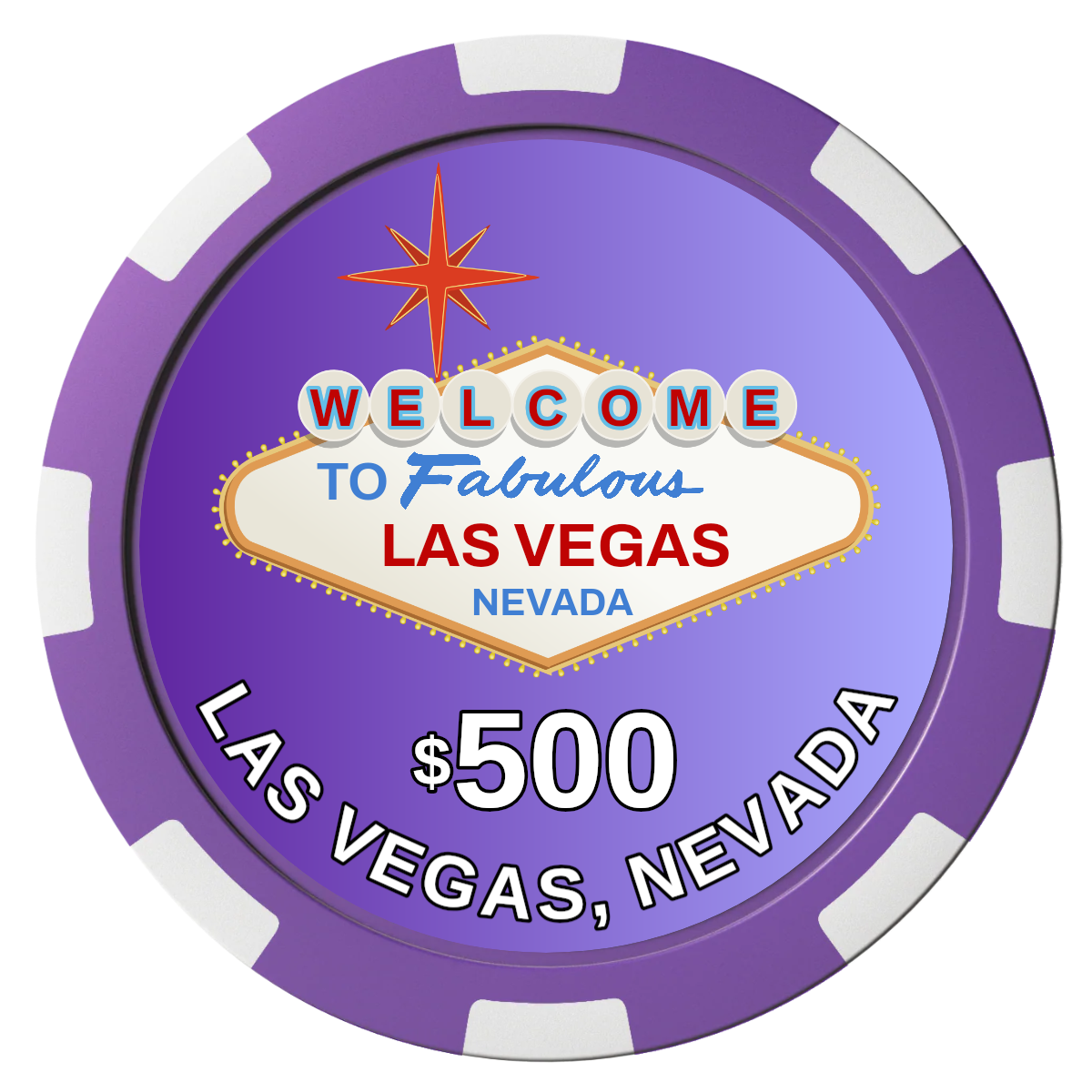 Vegas Sign Composite Poker Chips - Purple / 8 Spot - Front