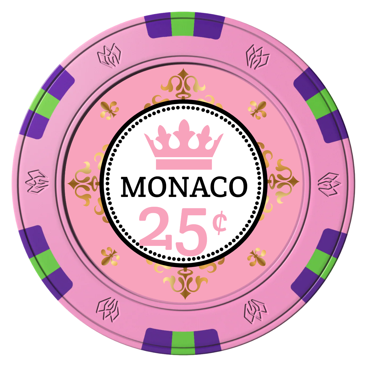 Monaco #001 Clay Poker Chips - Pink / 6 Spot Gem / 43mm - Front