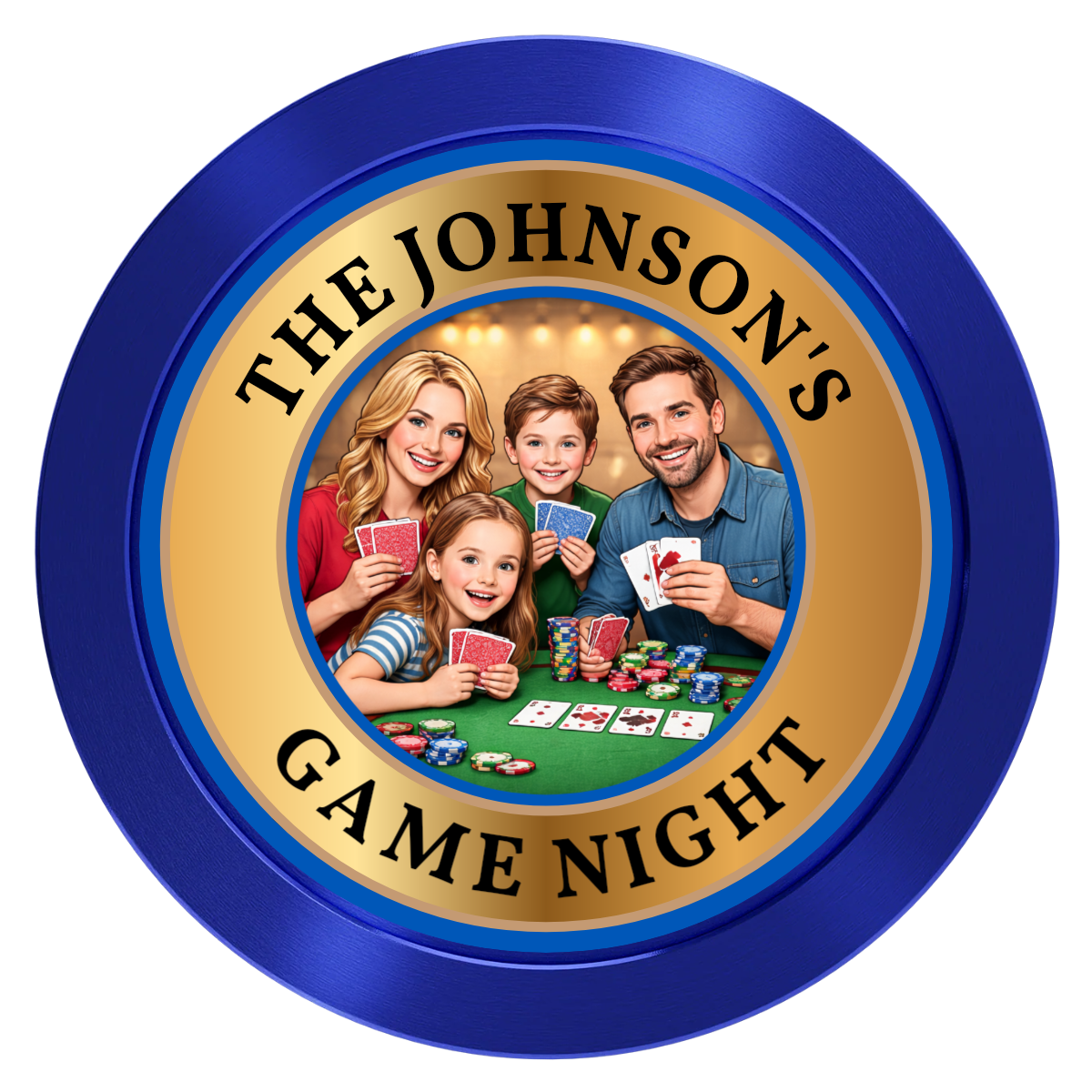 Family Game Night Aluminum Poker Chips - Blue - Front