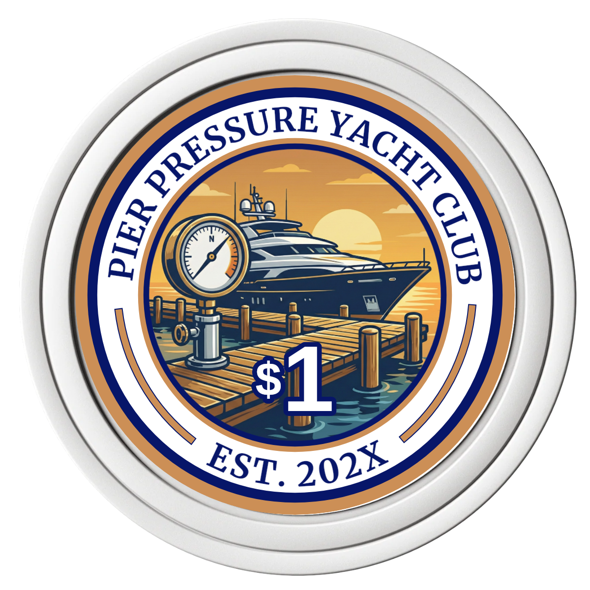 Anchor Down Card Room Composite Poker Chips - White / Solid - Front