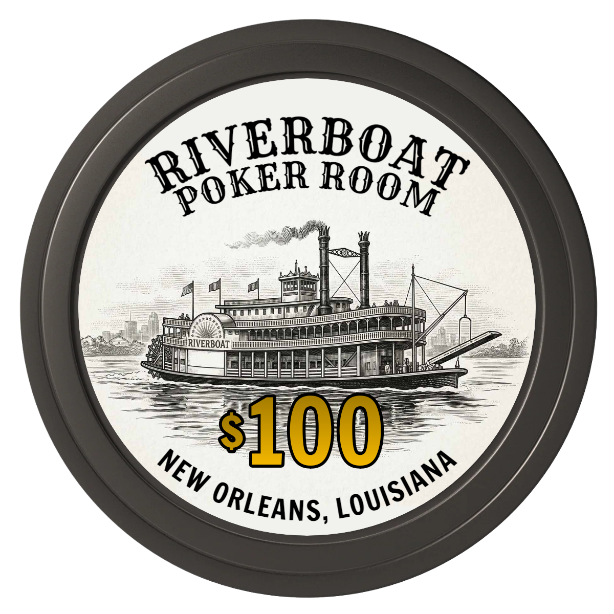 Riverboat Poker Room Composite Poker Chips - Black / Solid - Front