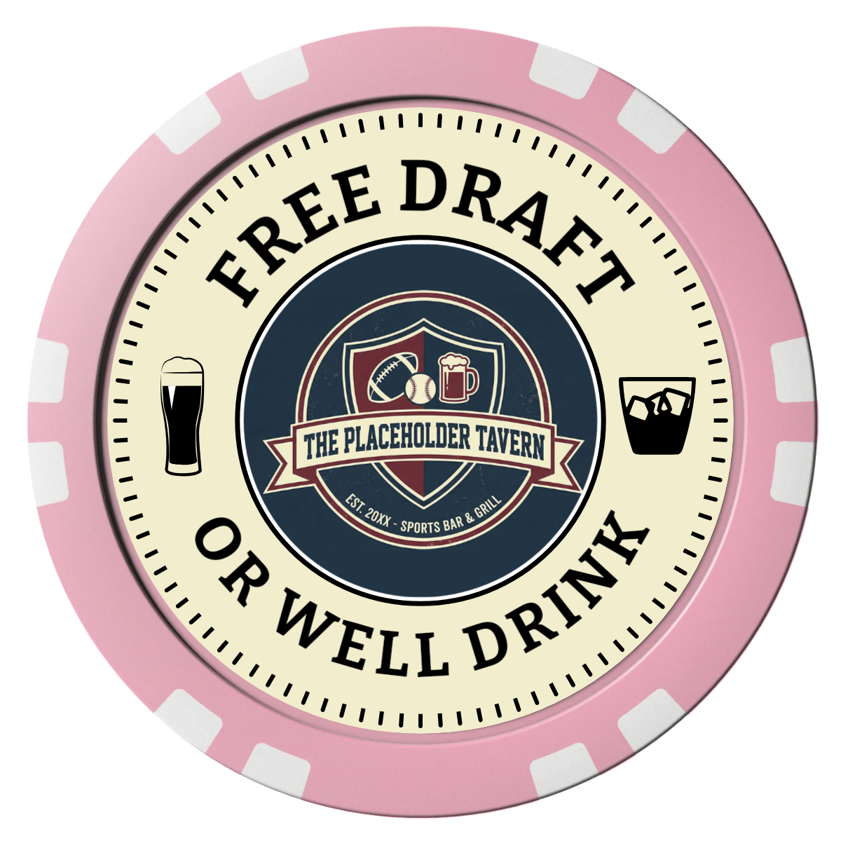 Beer Shop Composite Poker Chips - Pink / Double Stripe - Front