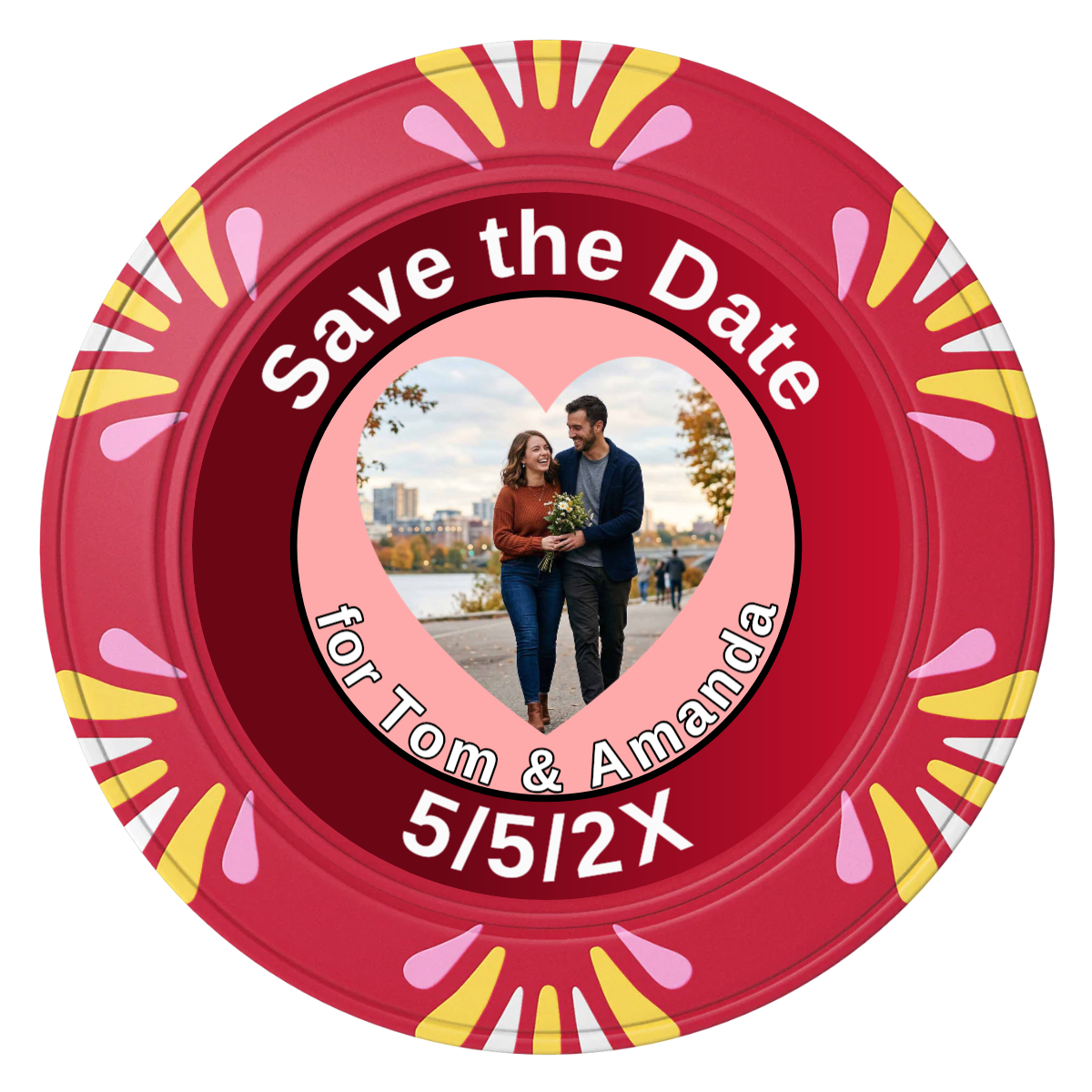 Save the Date #01 Clay Poker Chips - Red / Macau / 40mm - Front