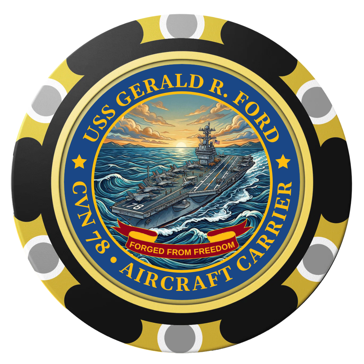 Navy USS Gerald Ford Clay Poker Chips - Black / Monte Carlo / 40mm - Front