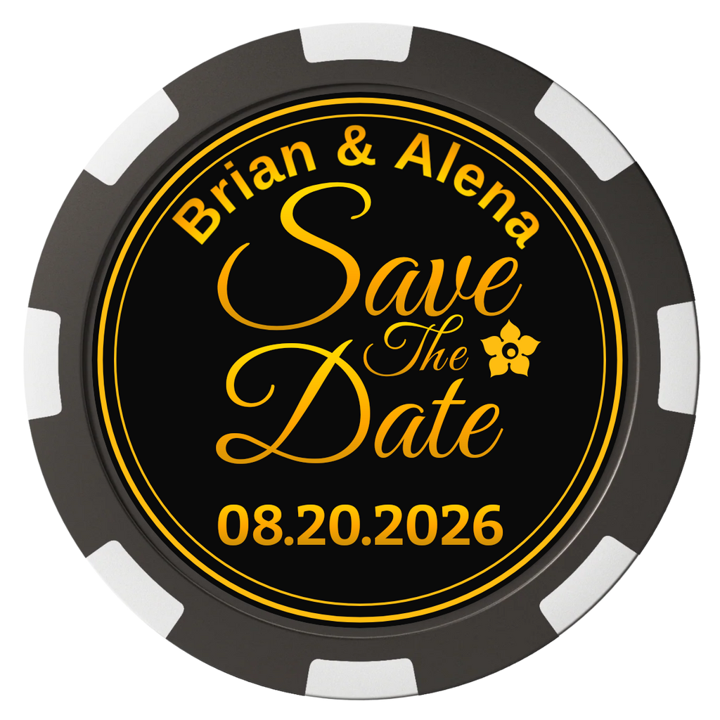Save the Date Text Composite Poker Chips - Black / 8 Spot - Front