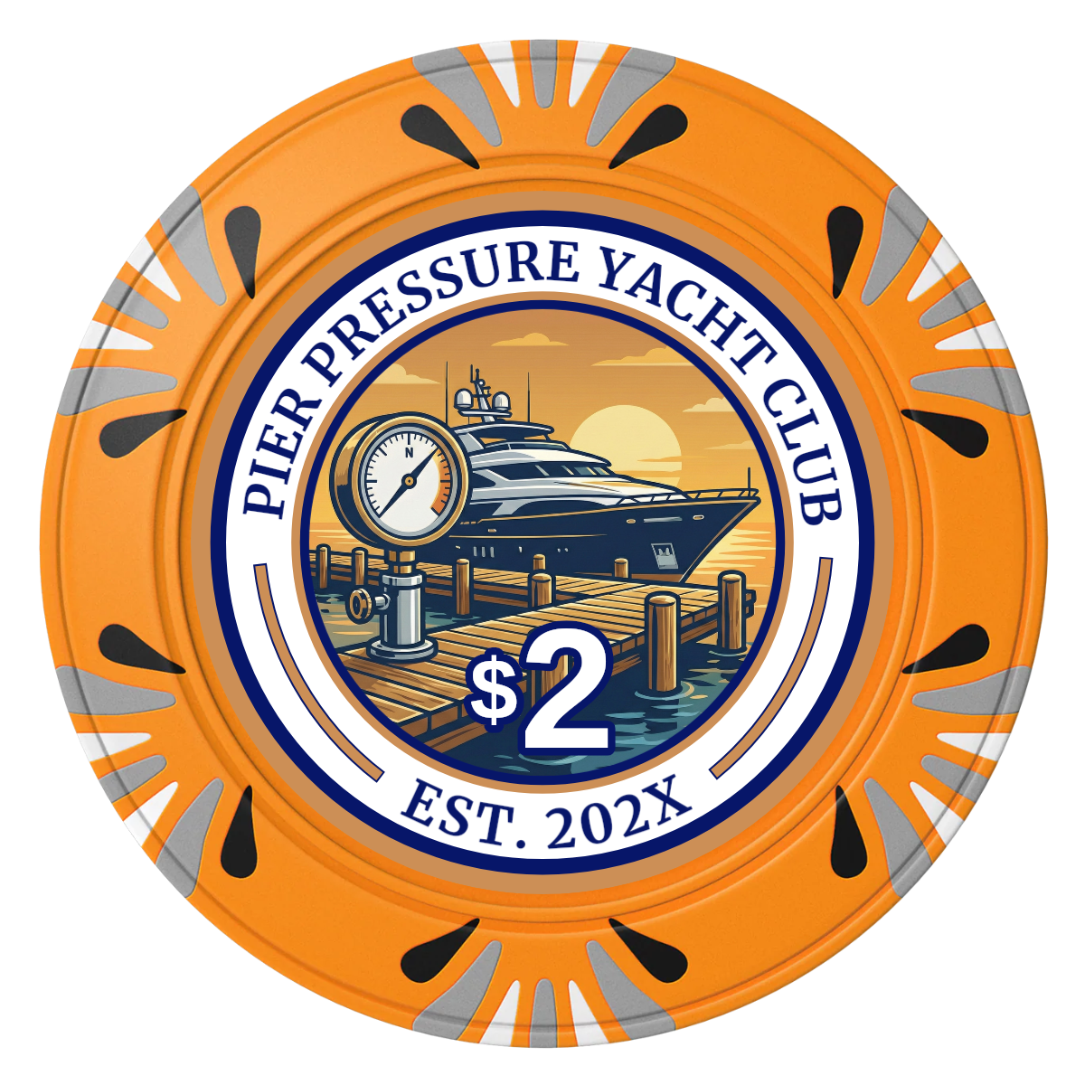 Anchor Down Card Room Clay Poker Chips - Orange / Macau / 40mm - Front