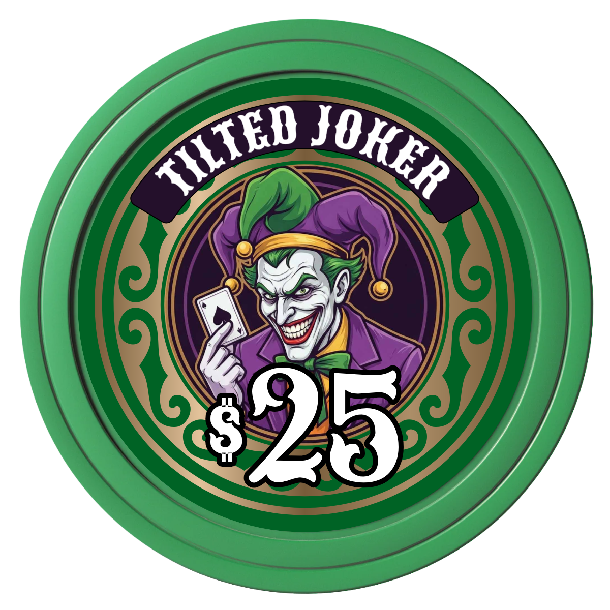 Tilted Joker Composite Poker Chips - Green / Solid - Front