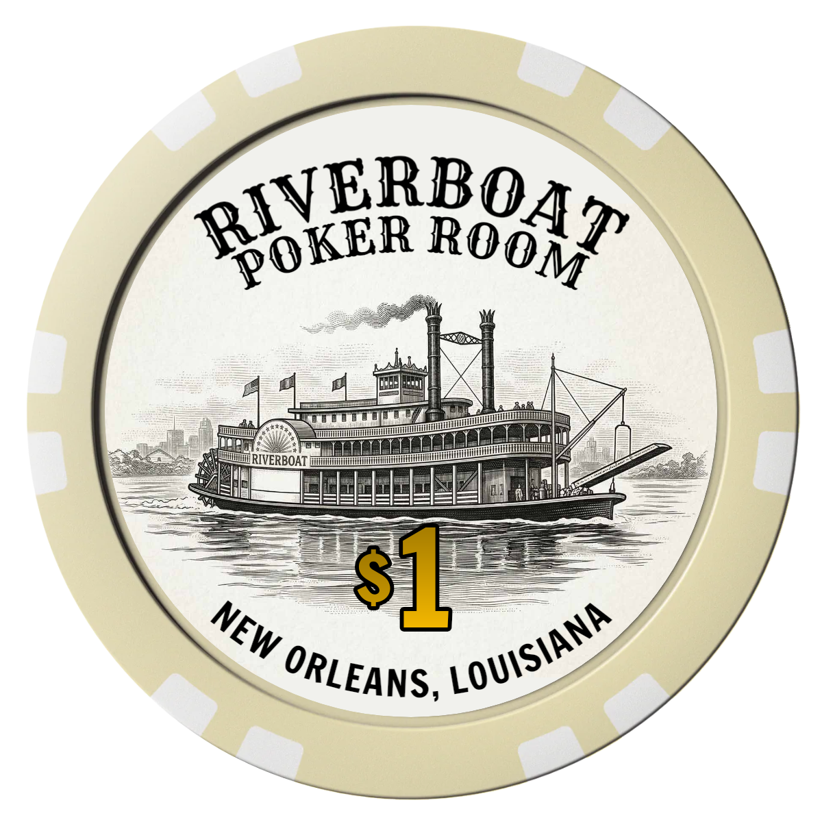 Riverboat Poker Room Composite Poker Chips - Ivory / Double Stripe - Front