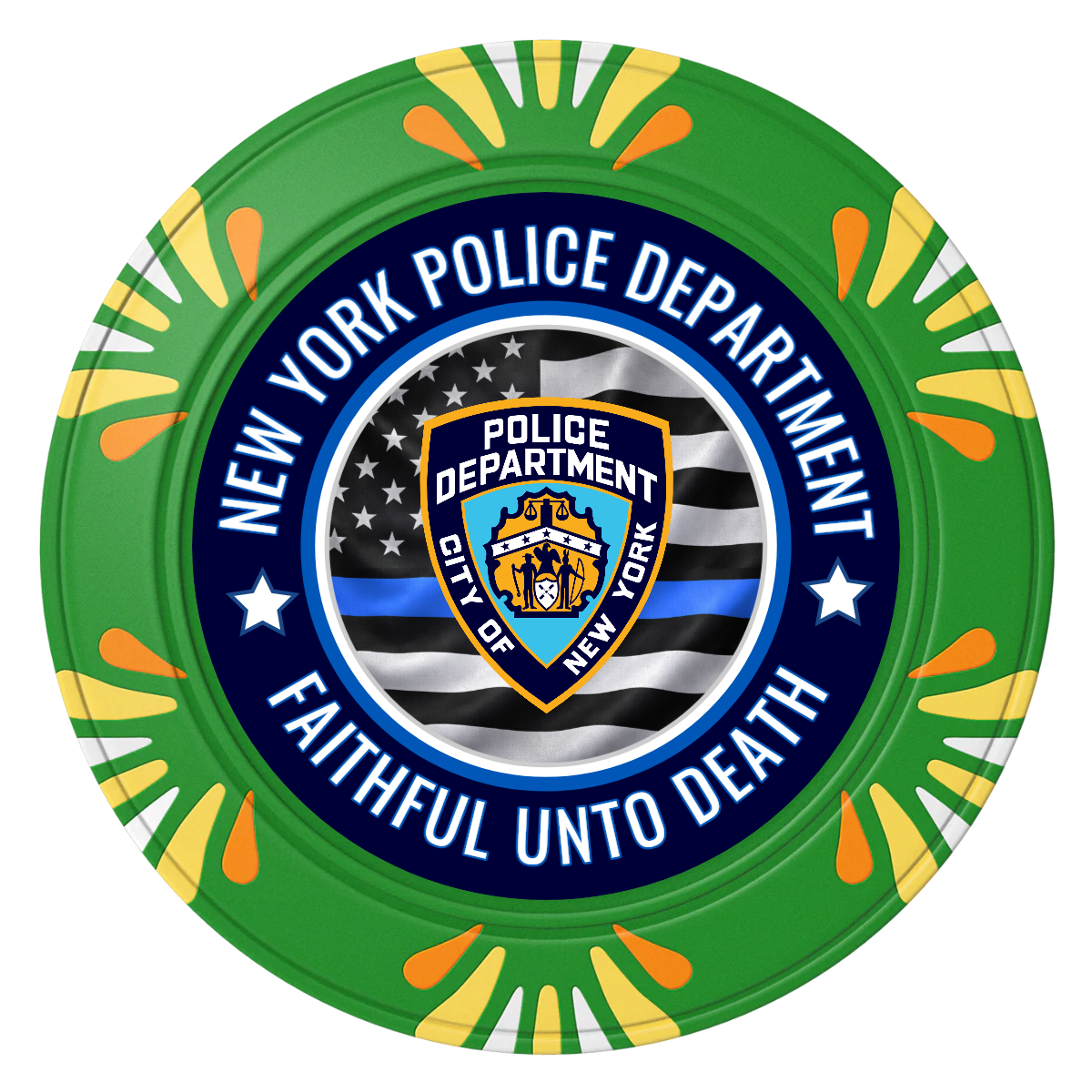 NYPD Safe and Fair Clay Poker Chips - Green / Macau / 40mm - Front