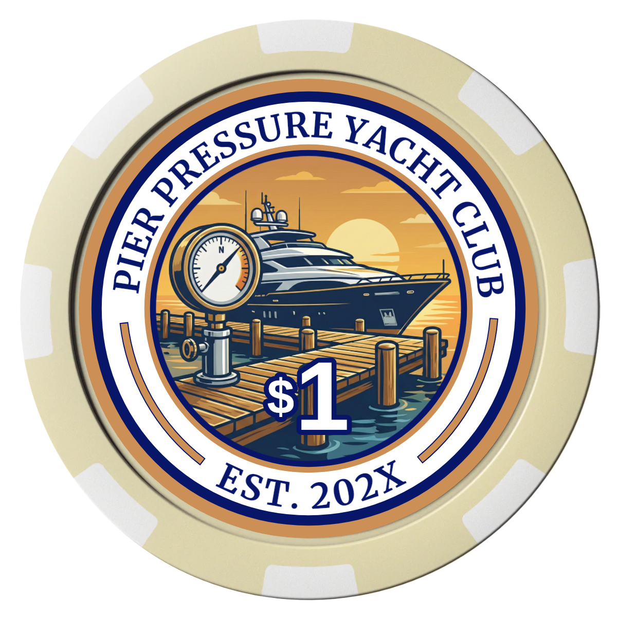 Anchor Down Card Room Magnetic Composite Poker Chips - Ivory / 8 Spot - Front