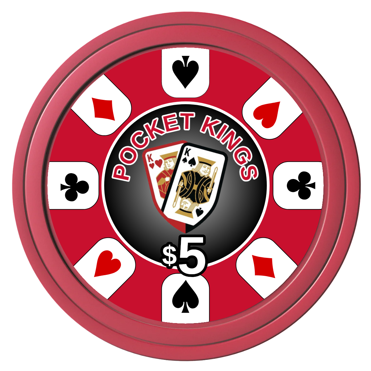 Pocket Kings Composite Poker Chips - Red / Solid - Front