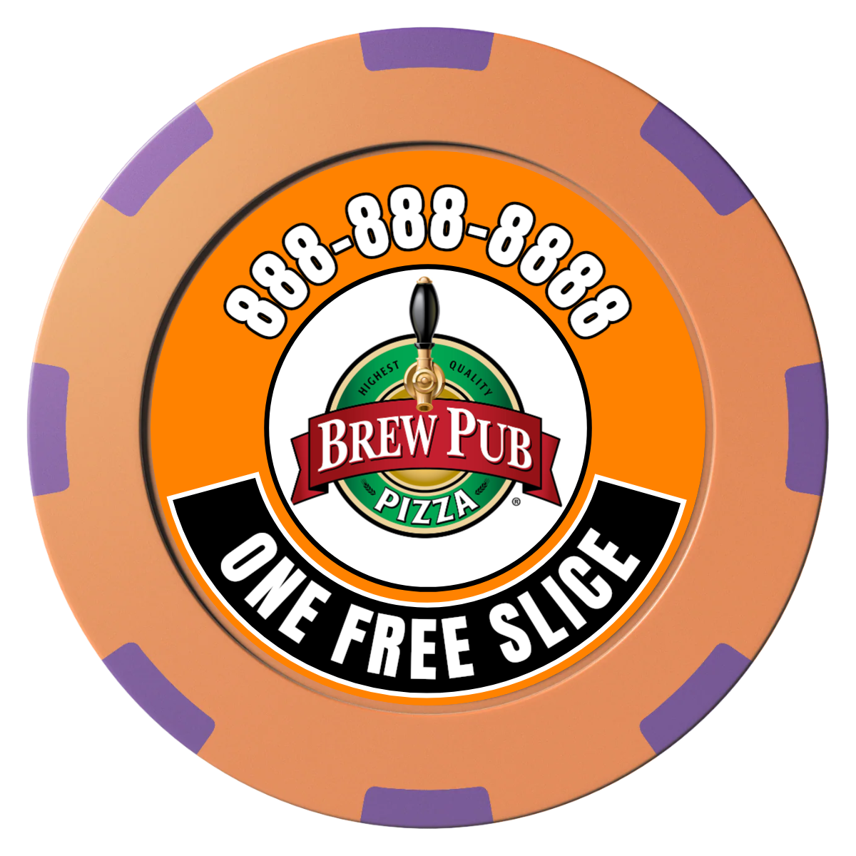 Brew Pub or Pizzeria with Logo Clay Poker Chips - Orange / 8 Spot (2 Tone) / 40mm - Front