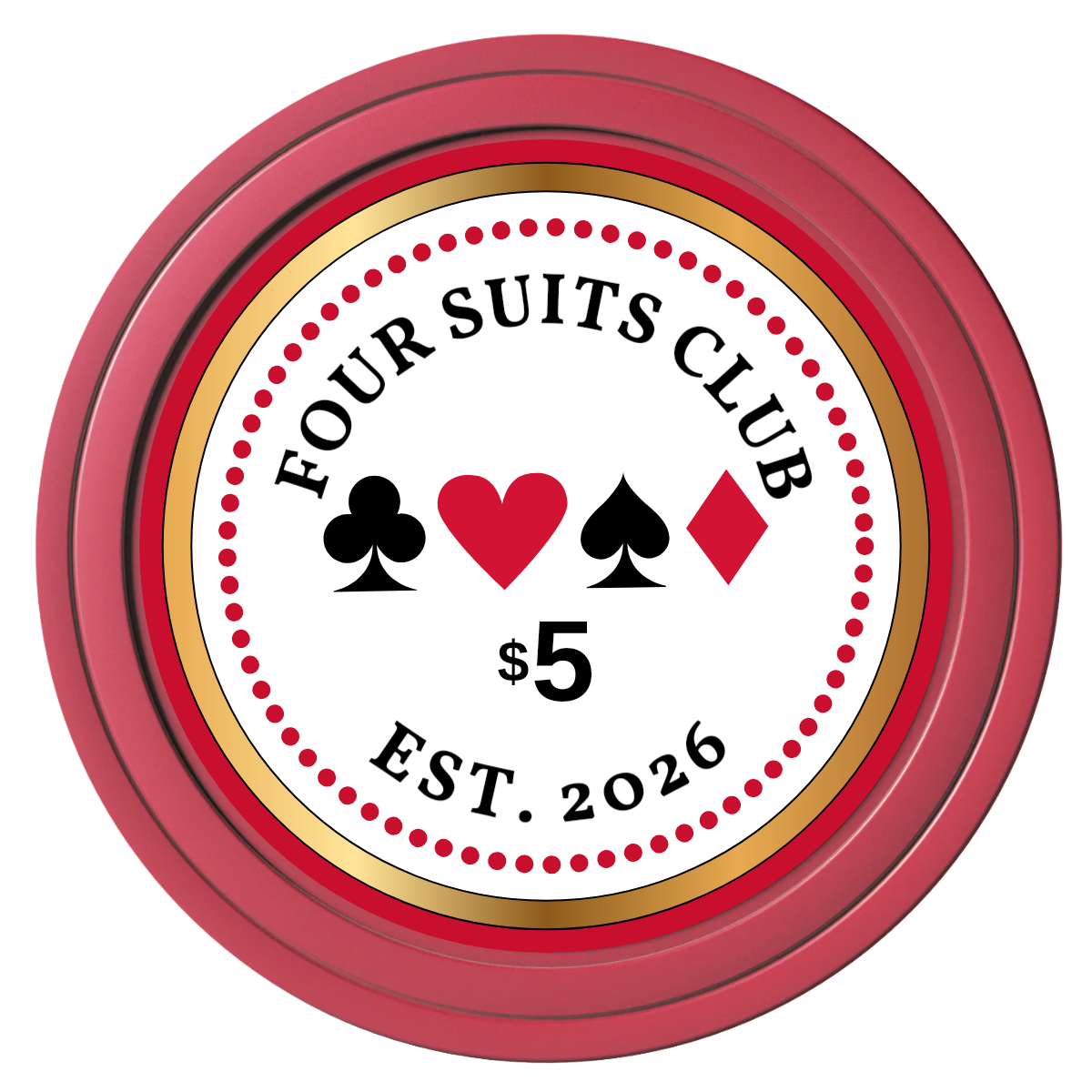 Fours Suits Club Composite Poker Chips - Red / Solid - Front