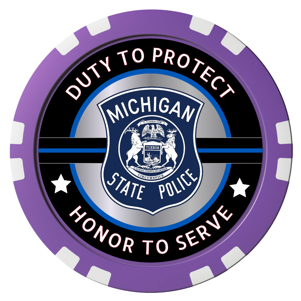 Police Department #01 Composite Poker Chips - Purple / Double Stripe - Front