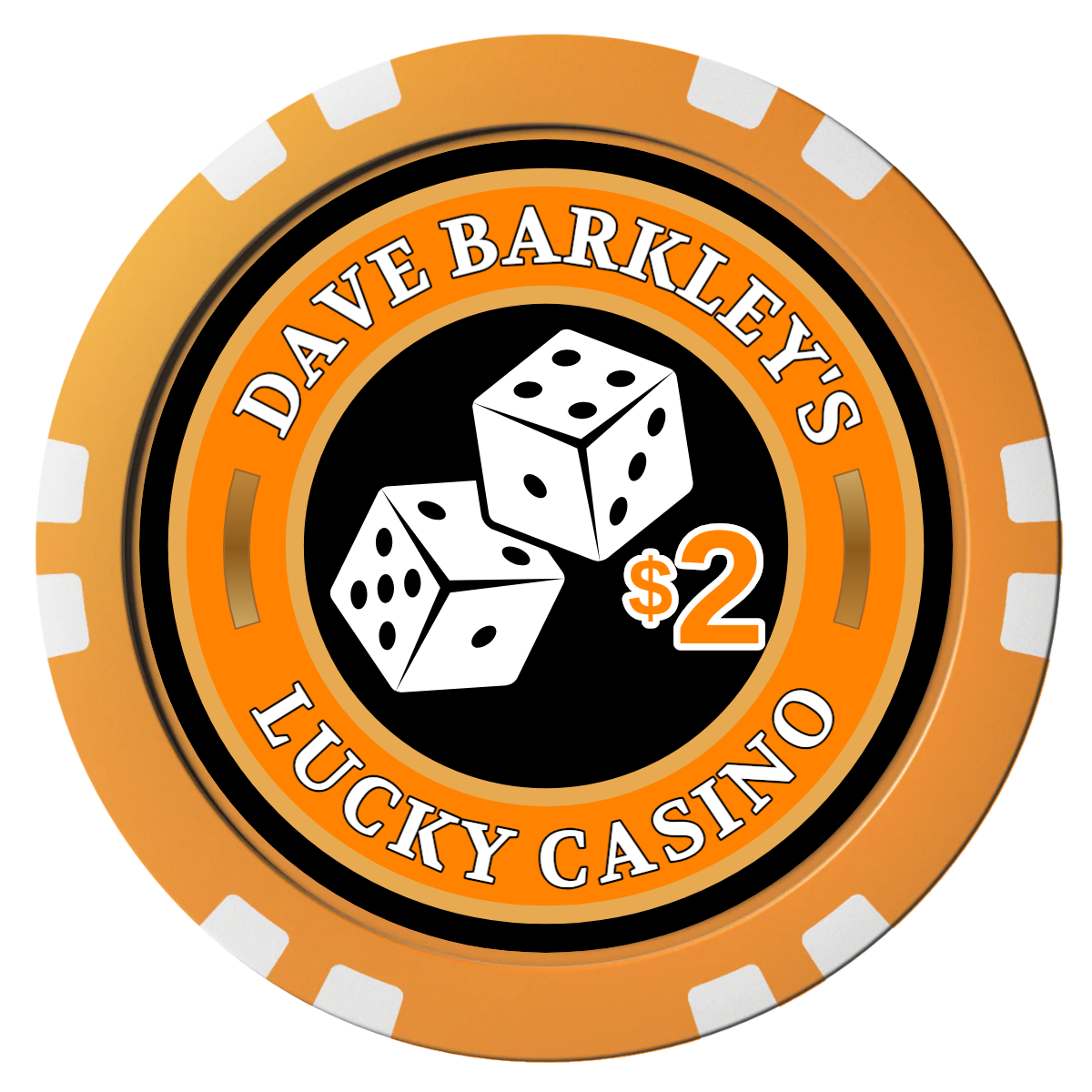 Dave's Lucky Casino Composite Poker Chips - Orange / Double Stripe - Front
