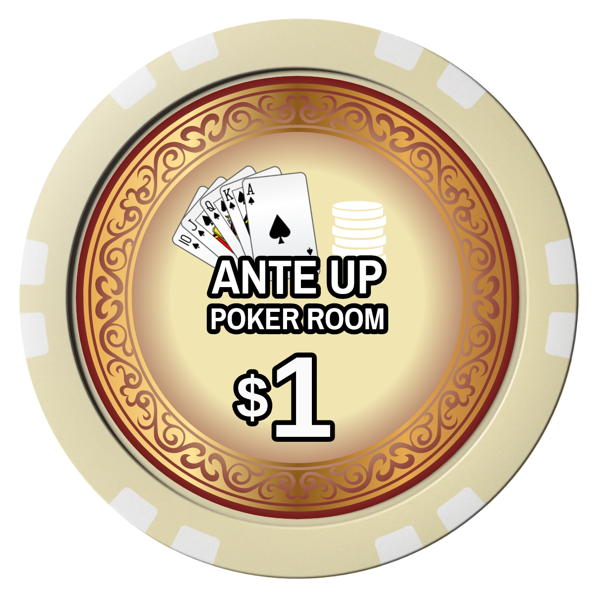 Ante Up Poker Room Composite Poker Chips - Ivory / Double Stripe - Front