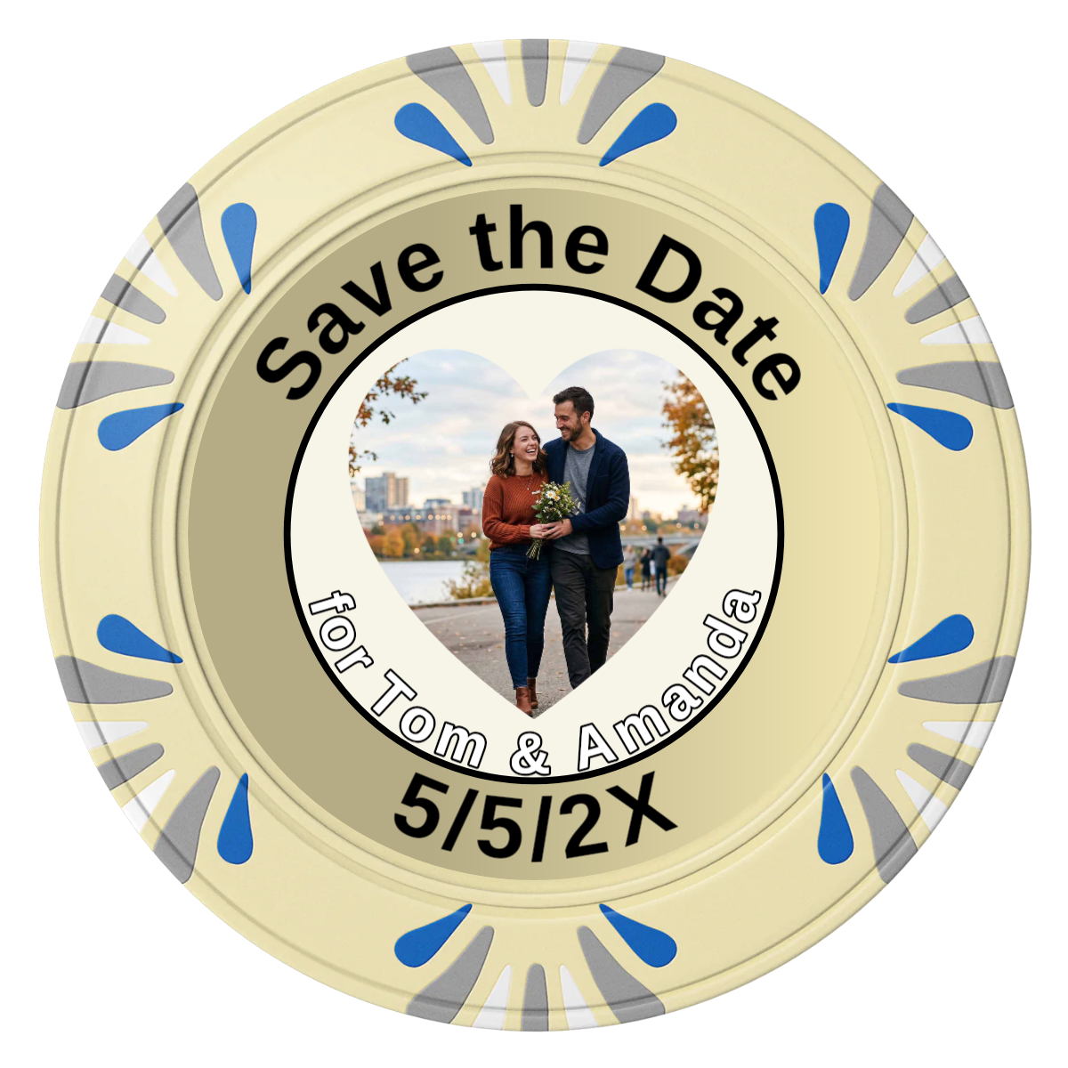 Save the Date #01 Clay Poker Chips - Ivory / Macau / 40mm - Front