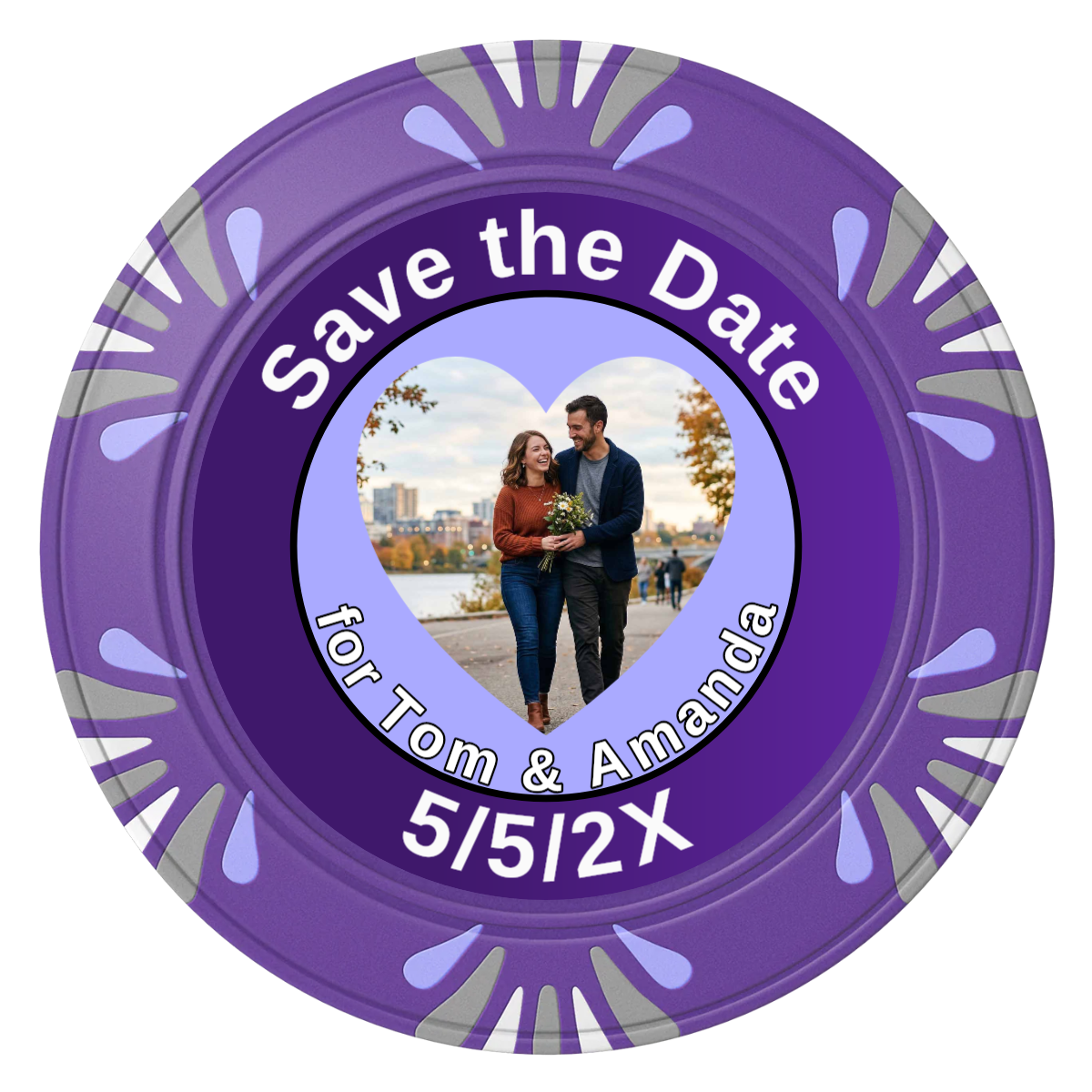 Save the Date #01 Clay Poker Chips - Purple / Macau / 40mm - Front
