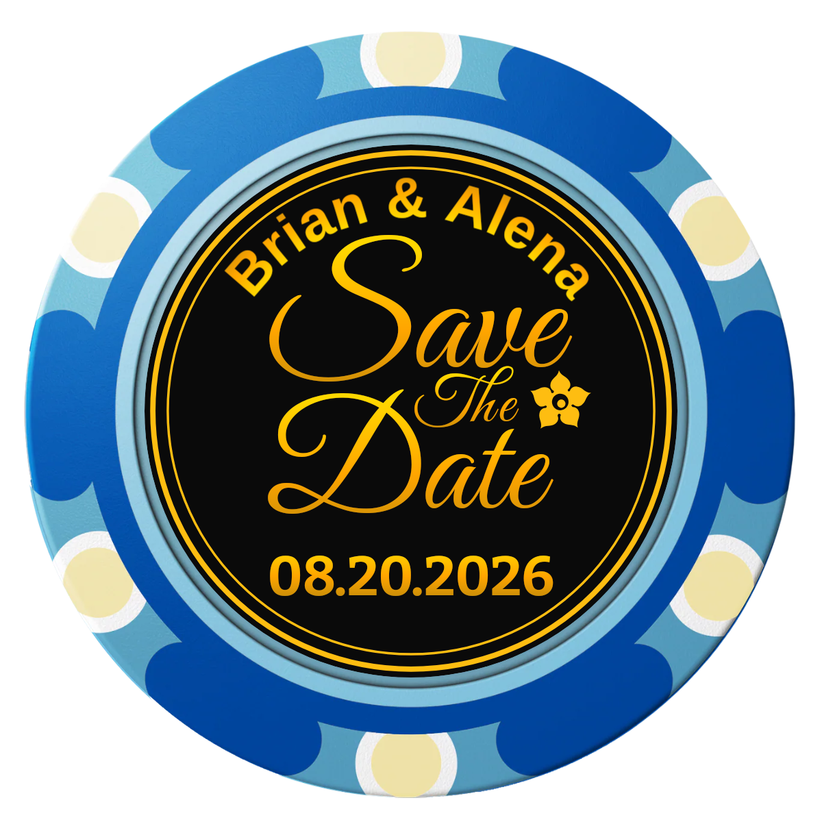Save the Date Text Clay Poker Chips - Blue / Monte Carlo / 40mm - Front