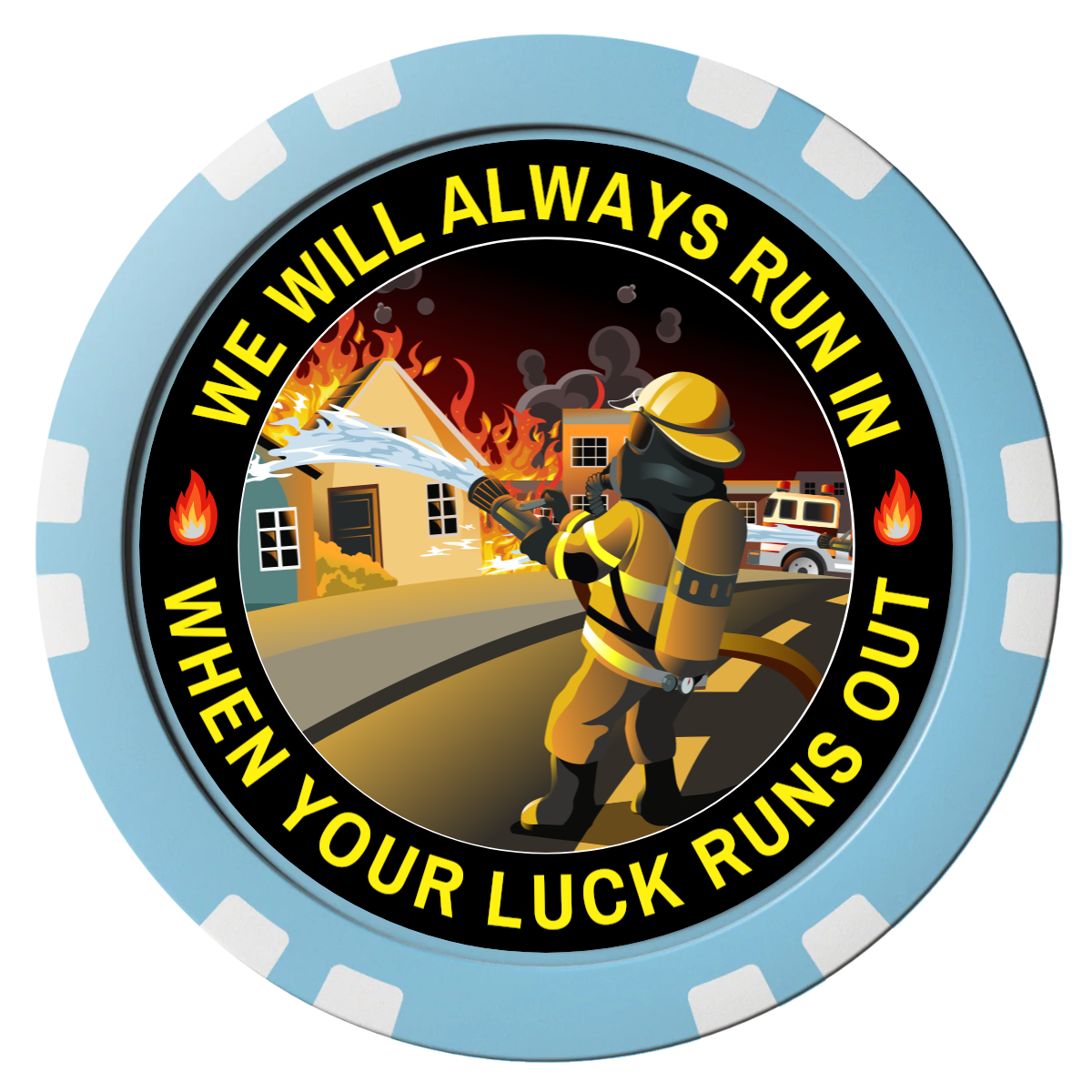 Firefighter Maltese Cross Composite Poker Chips - Light Blue / Double Stripe - Front