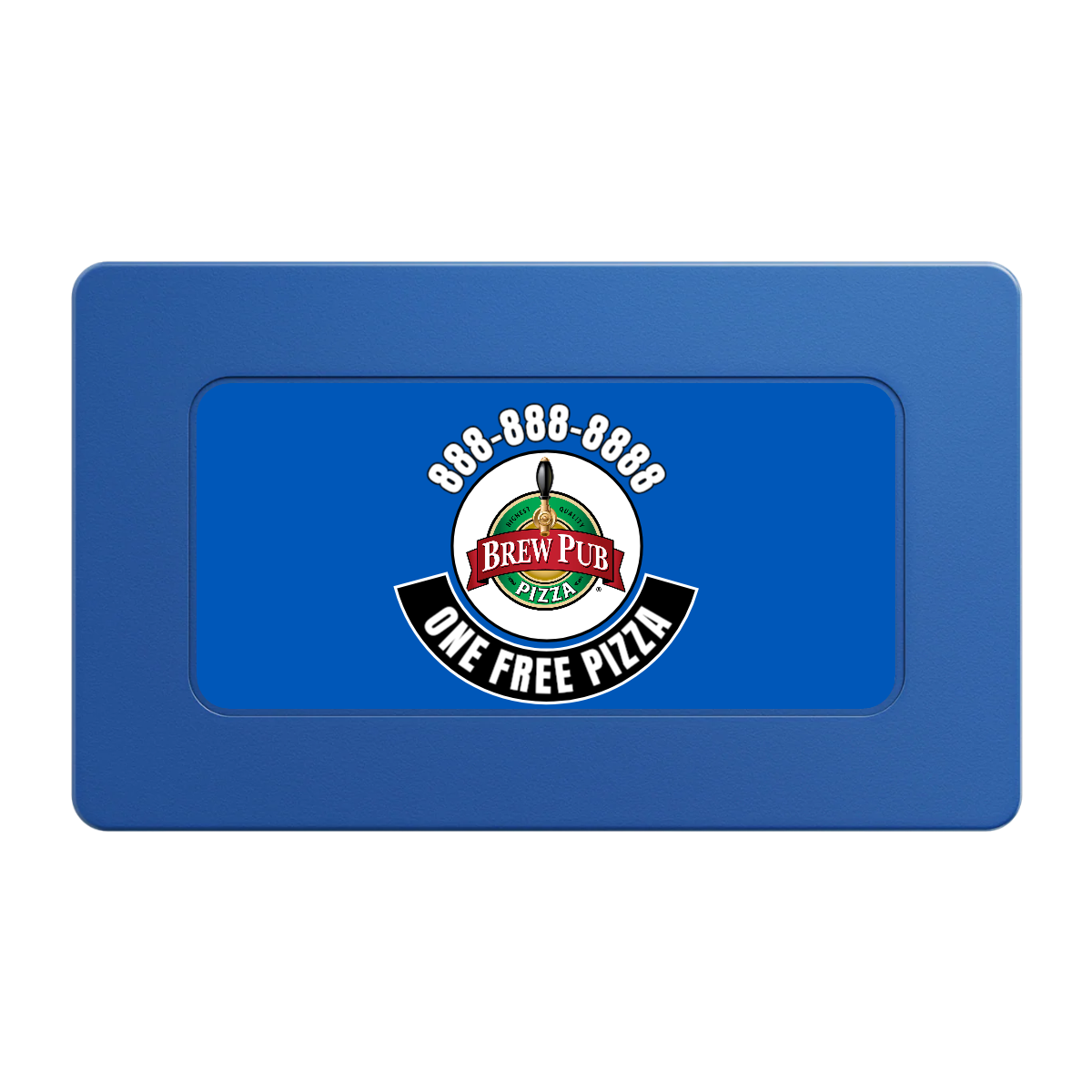 Brew Pub or Pizzeria with Logo Rectangular Poker Chip Plaques - Blue - Front